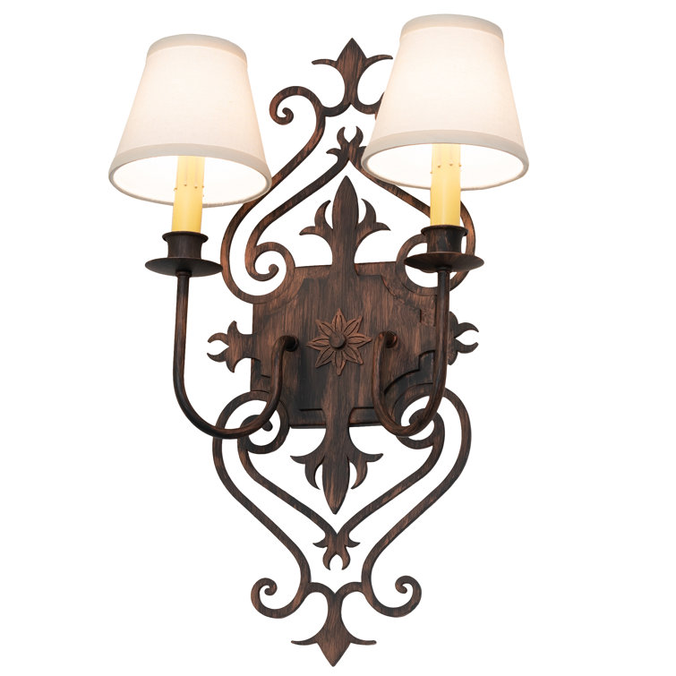 Louisa Bronze 2-Light Candle Wall Sconce with White Shades