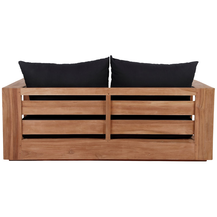 Elberon 63'' Natural Teak Outdoor Loveseat with Black Cushions