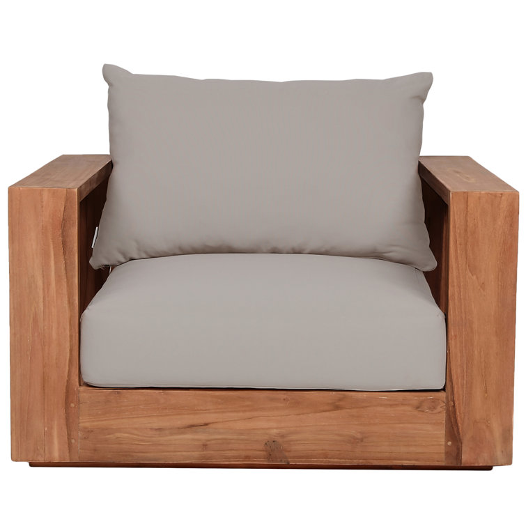 Teak Brown Outdoor Armchair with Gray Cushions