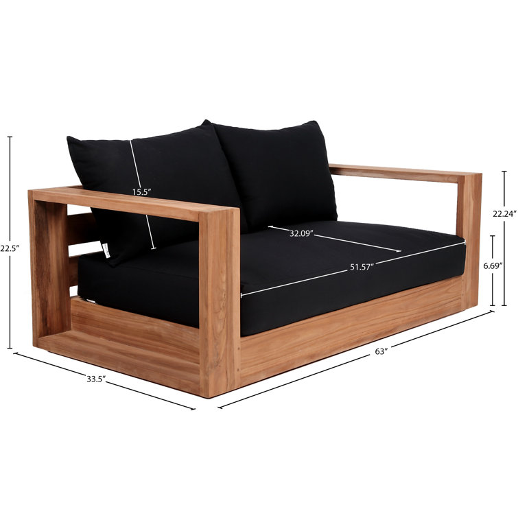 Elberon 63'' Natural Teak Outdoor Loveseat with Black Cushions