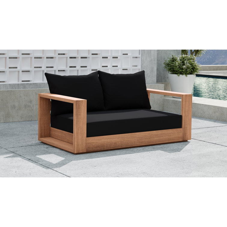 Elberon 63'' Natural Teak Outdoor Loveseat with Black Cushions