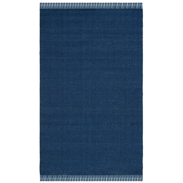 Midnight Navy Handwoven Wool Basket Weave Rug, 5' x 8'