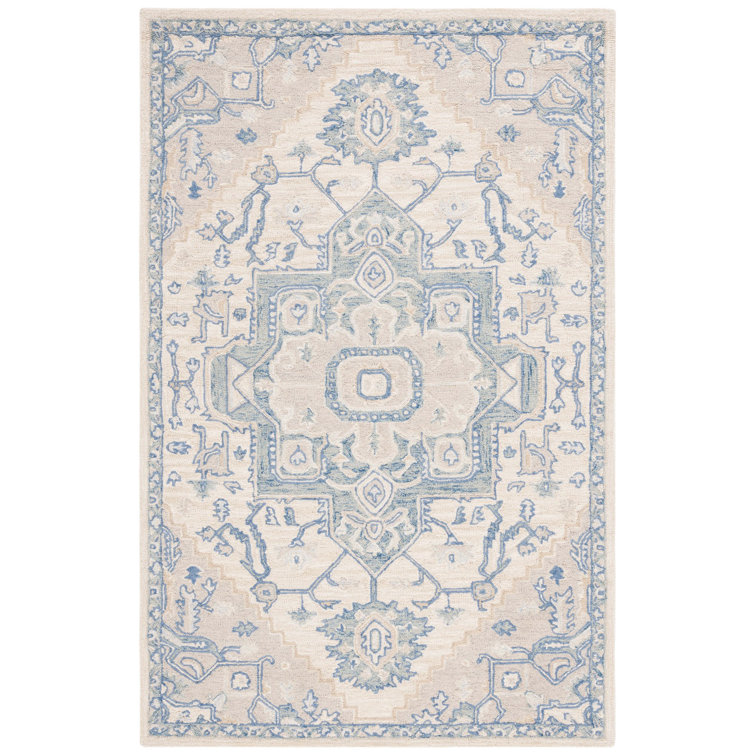 Hand-Knotted Blue Wool Medallion 5' x 8' Rug