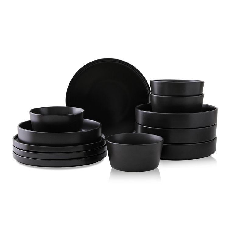 Celina Black Ceramic 12-Piece Dinnerware Set