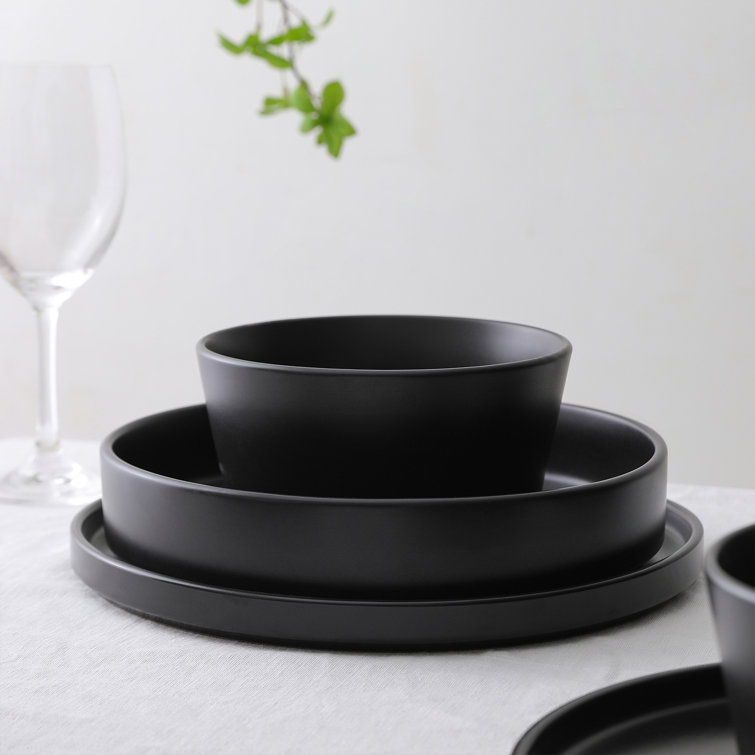 Celina Black Ceramic 12-Piece Dinnerware Set