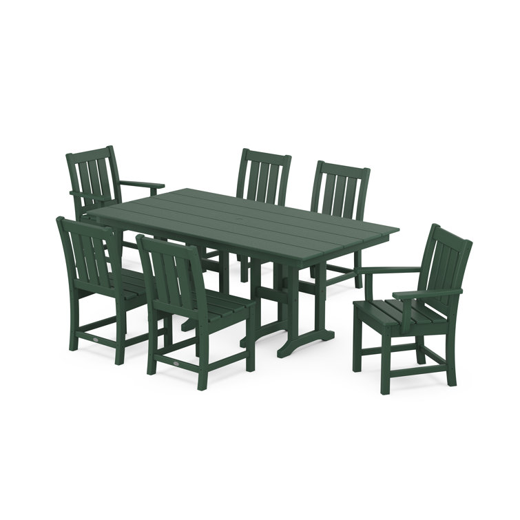 Oxford 7-Piece Green Plastic Farmhouse Outdoor Dining Set