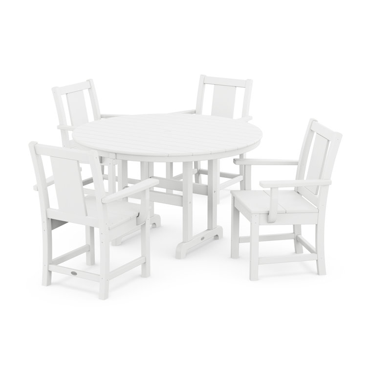 White HDPE 4-Person Round Farmhouse Dining Set