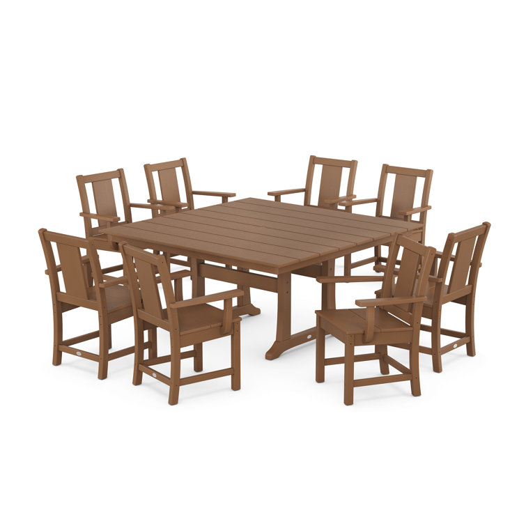 Prairie 9-Piece Teak Square Farmhouse Outdoor Dining Set