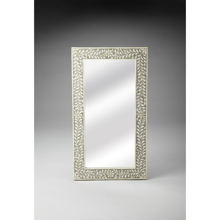 Elegant Gray Bone Inlay Rectangular Vanity Wall Mirror