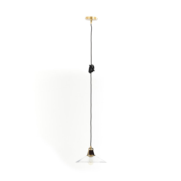 Mid-Century Modern Glass Pendant Light with Brass and Wood Accents