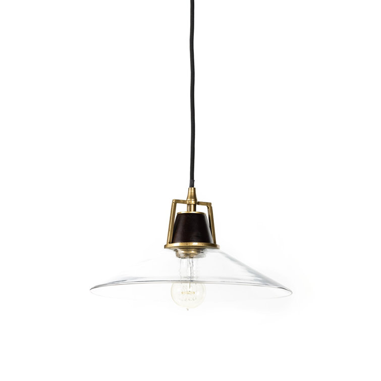 Mid-Century Modern Glass Pendant Light with Brass and Wood Accents