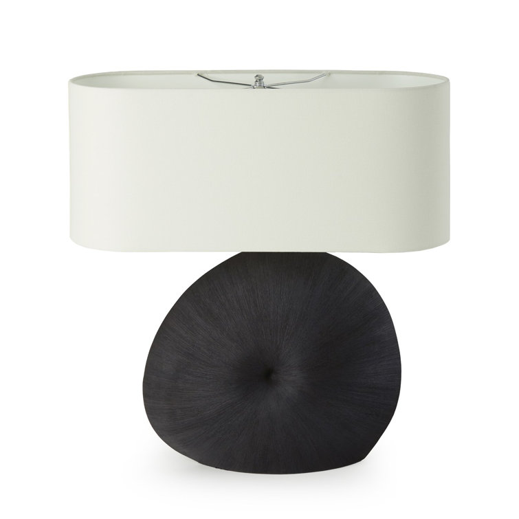 Matte Black Ceramic Table Lamp with Ivory Linen Shade