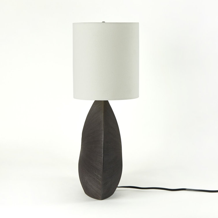 Matte Black Ceramic Table Lamp with Ivory Linen Shade