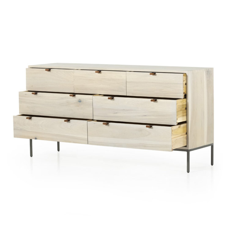 Mid-Century Modern Black 7-Drawer Dresser with Leather Pulls