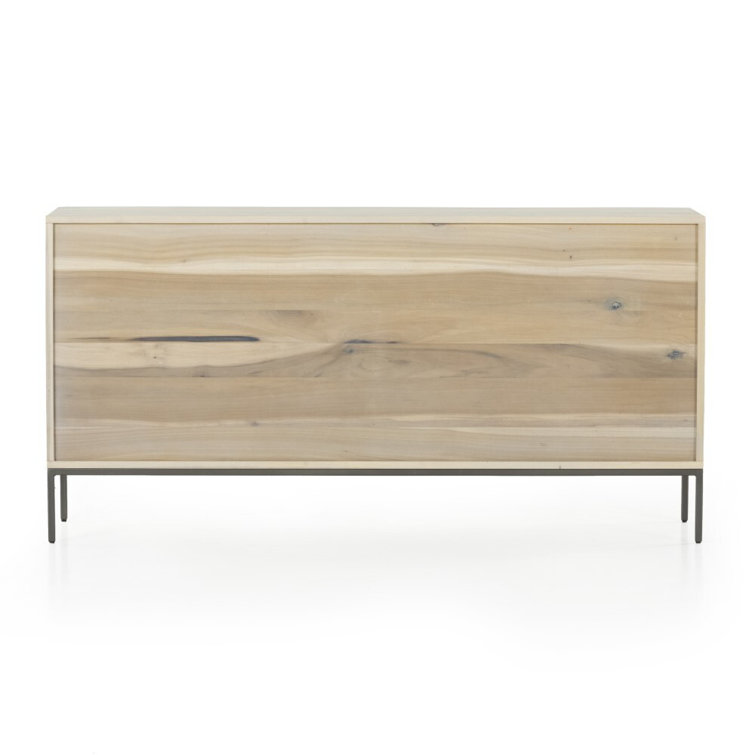 Mid-Century Modern Black 7-Drawer Dresser with Leather Pulls