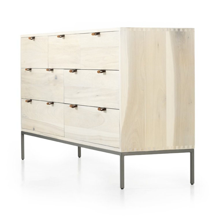 Mid-Century Modern Black 7-Drawer Dresser with Leather Pulls