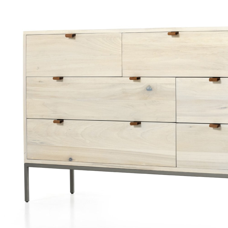 Mid-Century Modern Black 7-Drawer Dresser with Leather Pulls