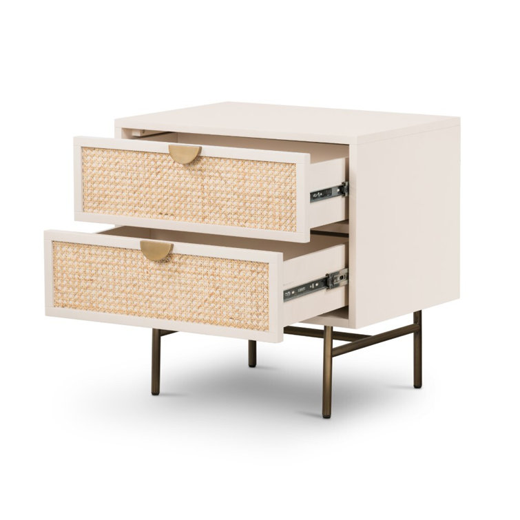 24" Brown and White Cane and Hardwood Nightstand