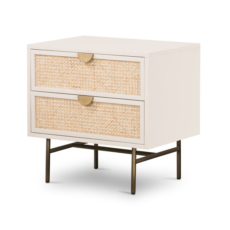 24" Brown and White Cane and Hardwood Nightstand