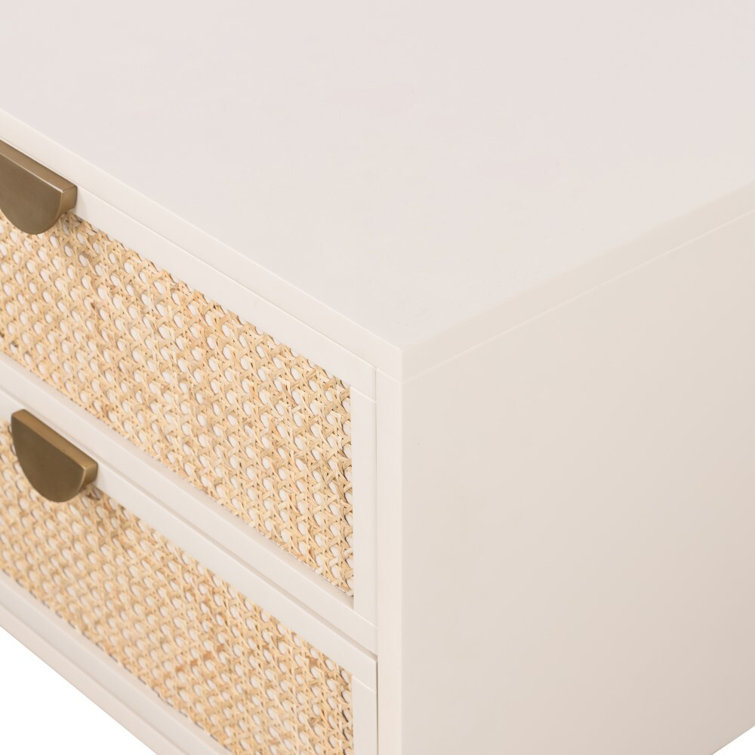 24" Brown and White Cane and Hardwood Nightstand
