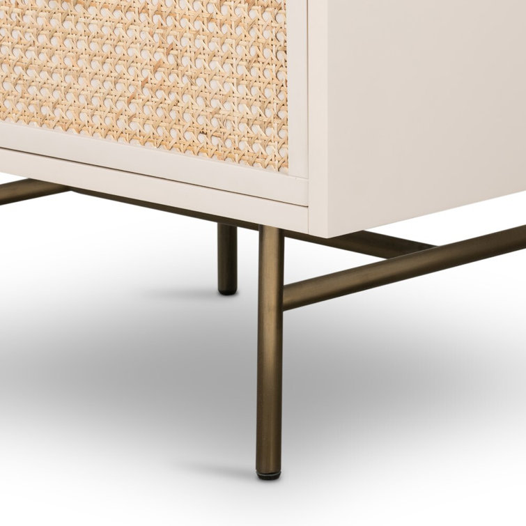 24" Brown and White Cane and Hardwood Nightstand