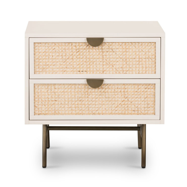 24" Brown and White Cane and Hardwood Nightstand