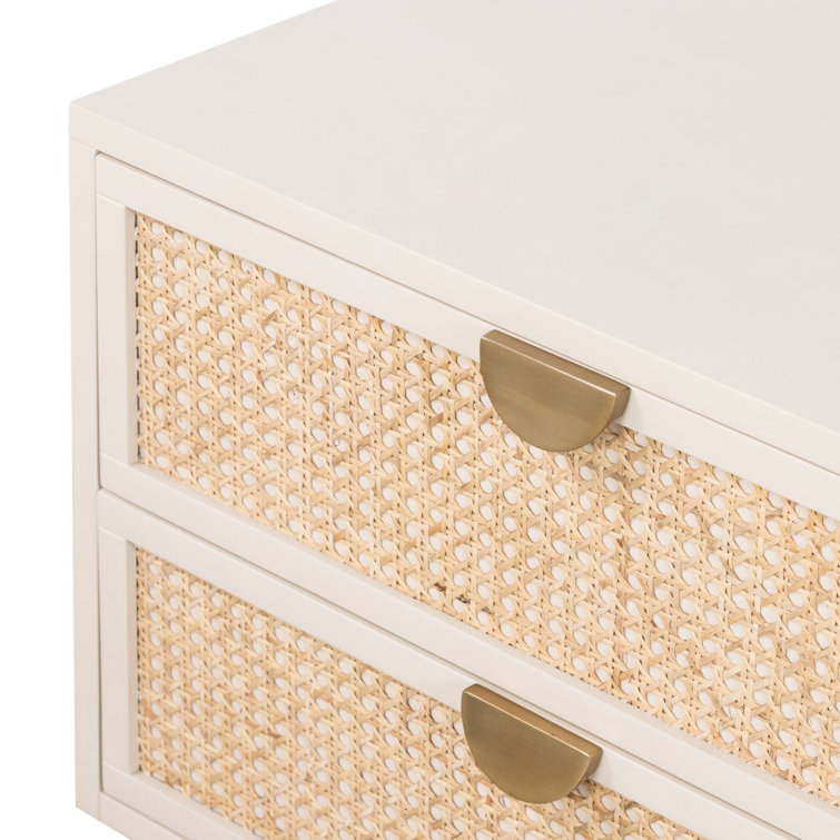 24" Brown and White Cane and Hardwood Nightstand
