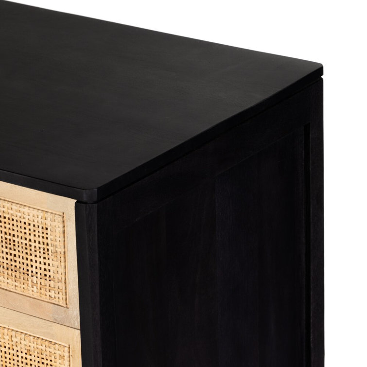 Coastal Breeze Blackwashed 3-Drawer Nightstand with Cane Inlays