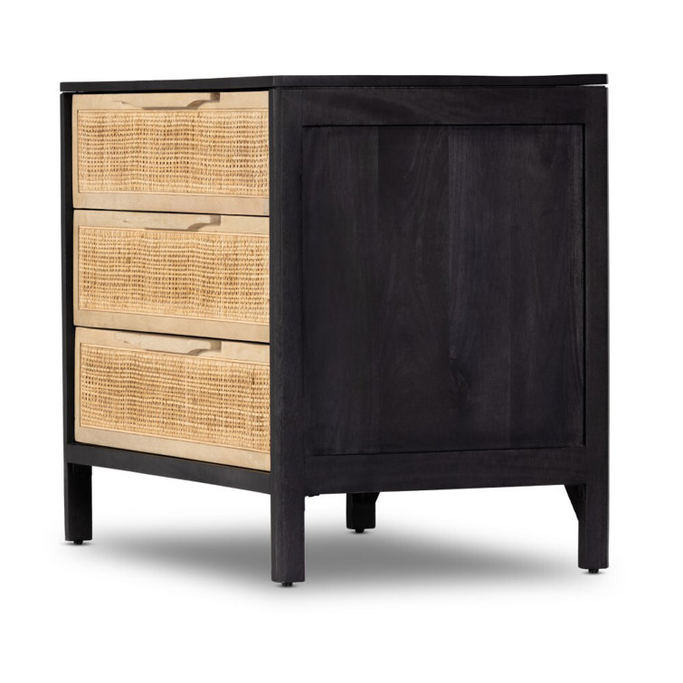 Coastal Breeze Blackwashed 3-Drawer Nightstand with Cane Inlays