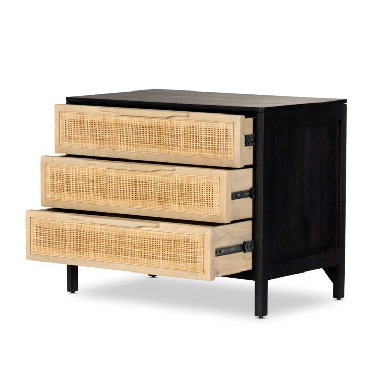 Coastal Breeze Blackwashed 3-Drawer Nightstand with Cane Inlays