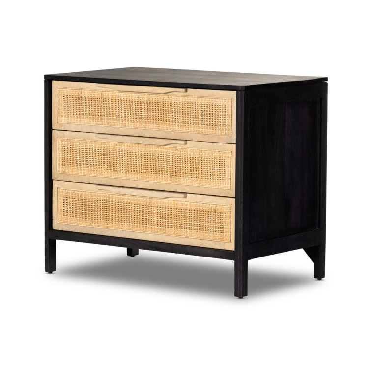 Coastal Breeze Blackwashed 3-Drawer Nightstand with Cane Inlays