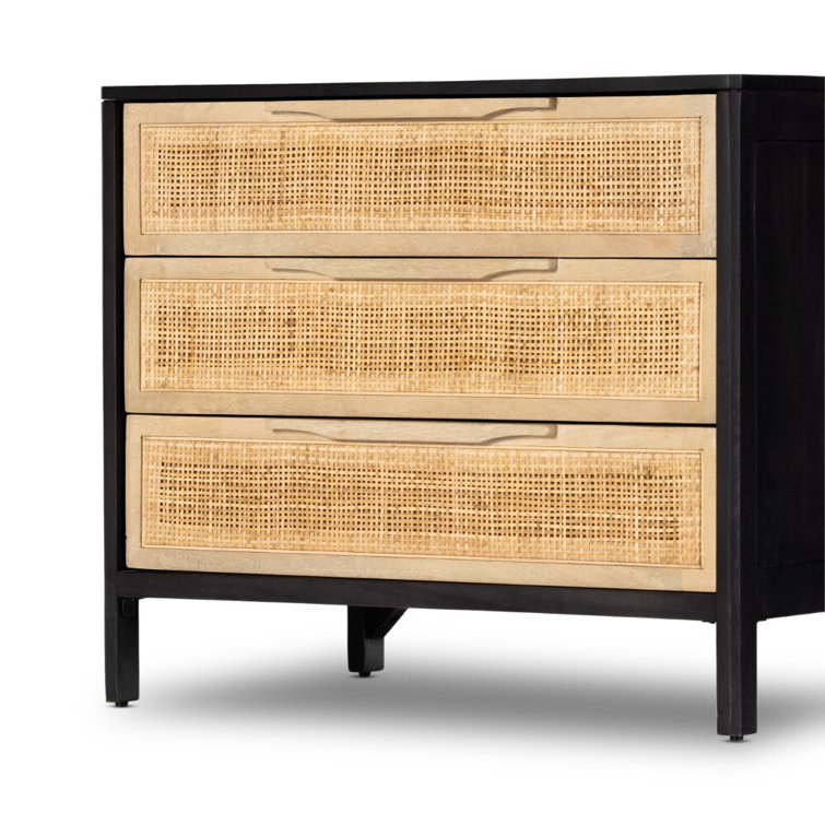 Coastal Breeze Blackwashed 3-Drawer Nightstand with Cane Inlays
