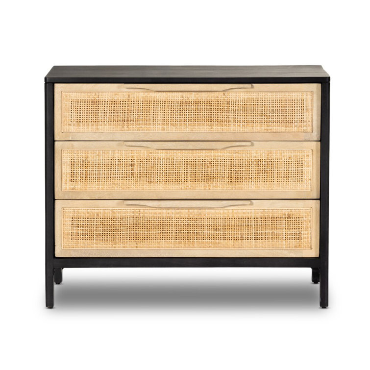 Coastal Breeze Blackwashed 3-Drawer Nightstand with Cane Inlays