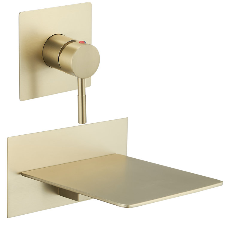 Brushed Gold Wall-Mount Waterfall Bathtub Faucet with Lever Handle