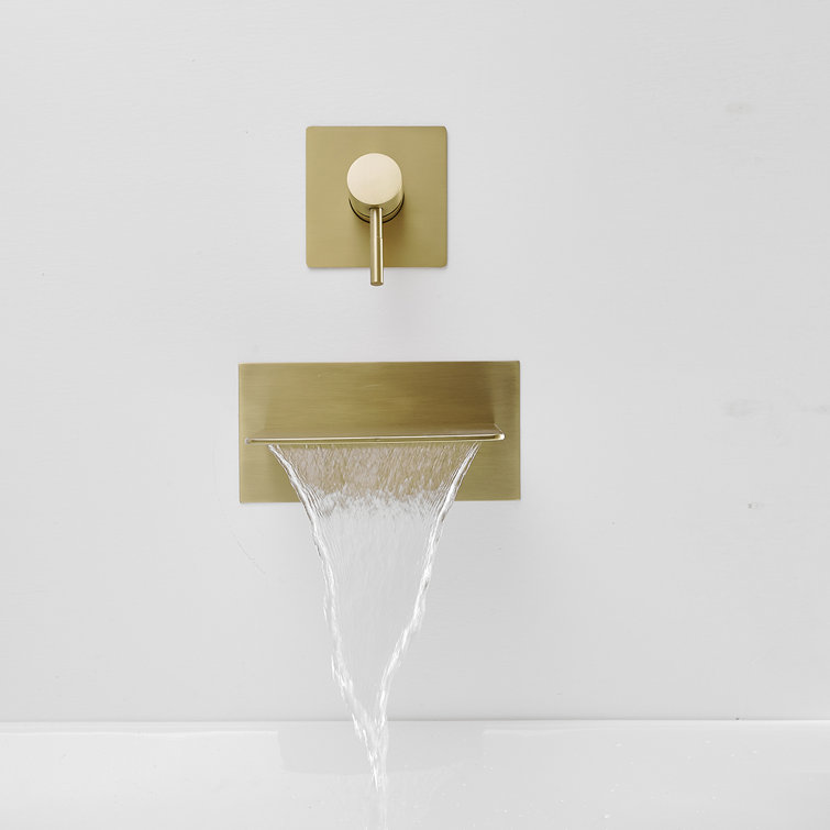 Brushed Gold Wall-Mount Waterfall Bathtub Faucet with Lever Handle
