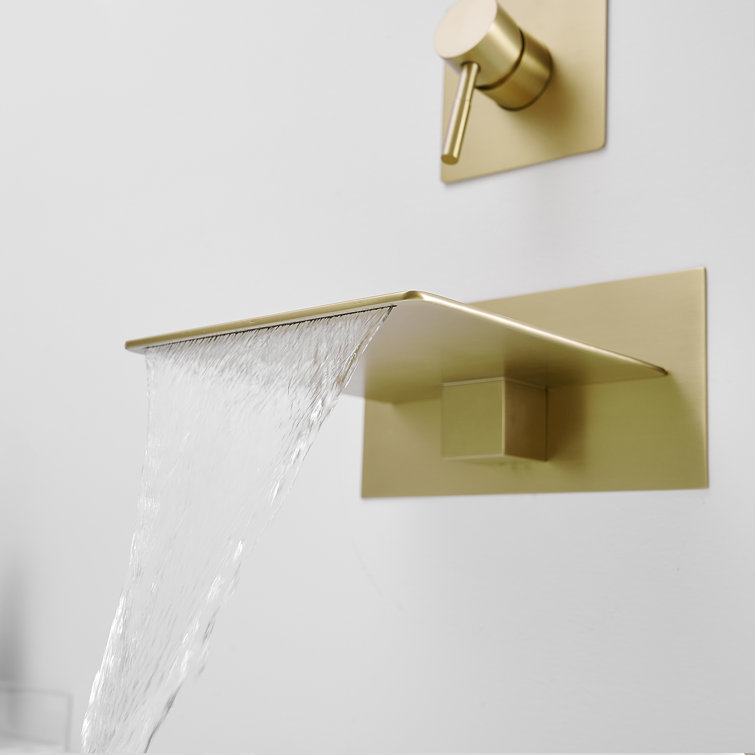Brushed Gold Wall-Mount Waterfall Bathtub Faucet with Lever Handle
