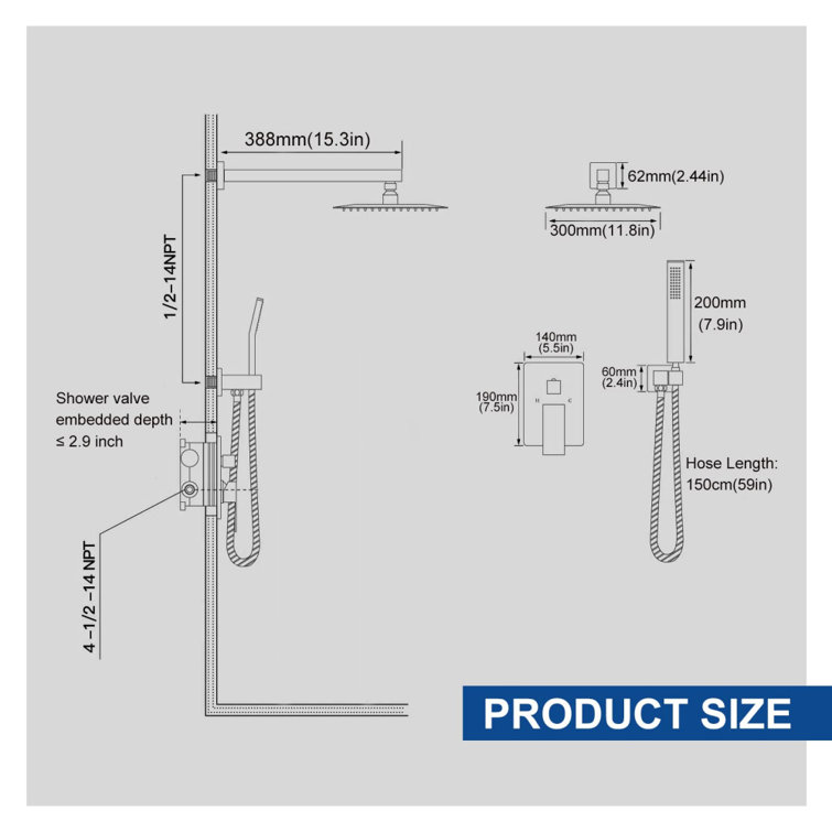 Brushed Nickel Wall Mounted Dual Rain Shower Head System