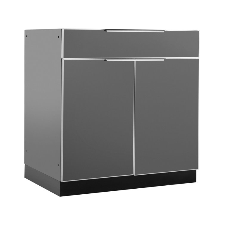 Slate Gray 32-Inch Aluminum Outdoor Bar Cabinet with Soft-Close Drawer