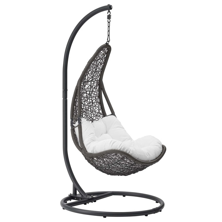 Gray White Wicker Rattan Outdoor Hanging Chair with Cushions