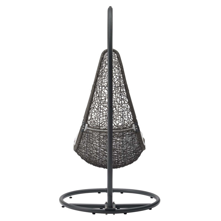 Gray White Wicker Rattan Outdoor Hanging Chair with Cushions
