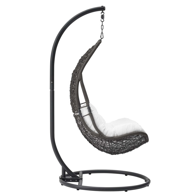 Gray White Wicker Rattan Outdoor Hanging Chair with Cushions