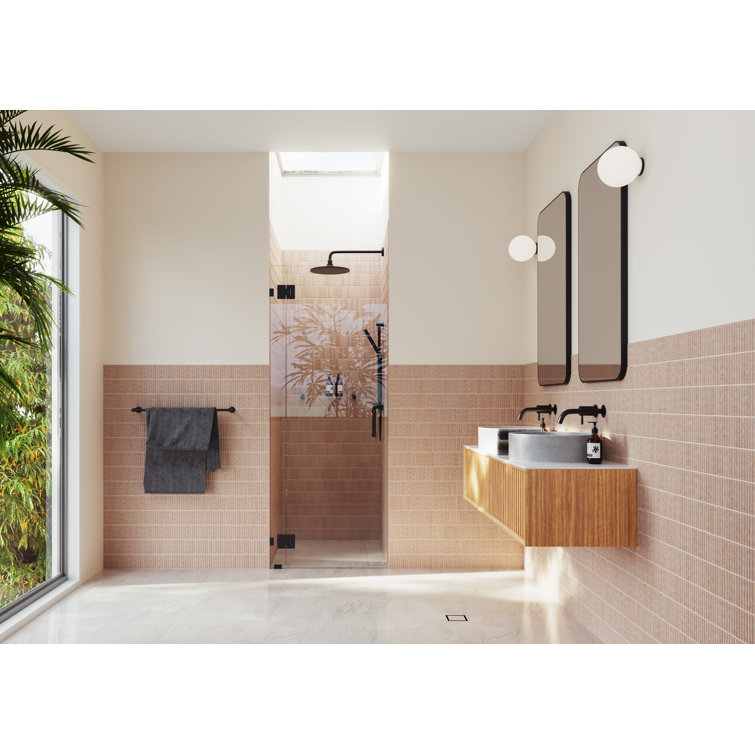 Matte Black Frameless Glass Hinged Shower Door, 78" x 33"