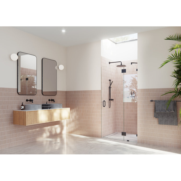 Matte Black Frameless Glass Hinged Shower Door, 78" x 42.5"