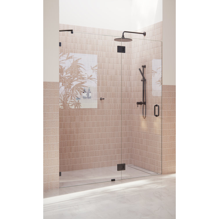 Matte Black Frameless Glass Hinged Shower Door, 78" x 60.9"