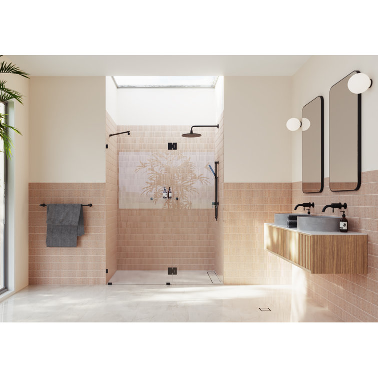 Matte Black Frameless Glass Hinged Shower Door, 78" x 60.9"