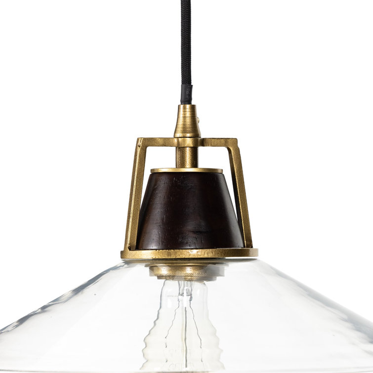 Mid-Century Modern Glass Pendant Light with Brass and Wood Accents