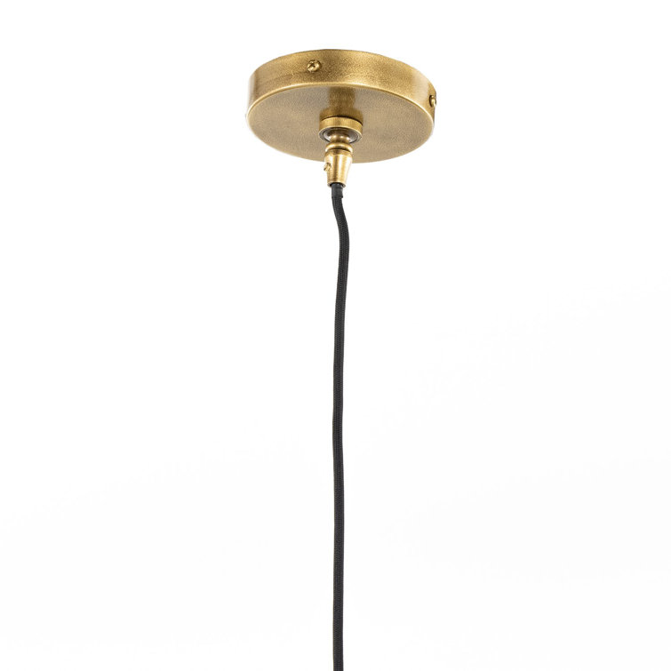 Mid-Century Modern Glass Pendant Light with Brass and Wood Accents
