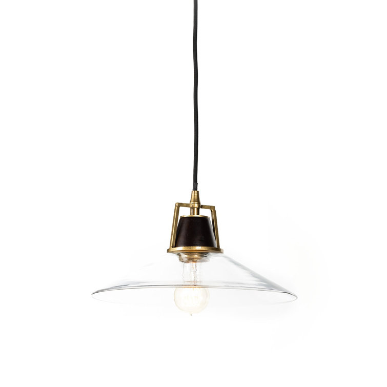Mid-Century Modern Glass Pendant Light with Brass and Wood Accents