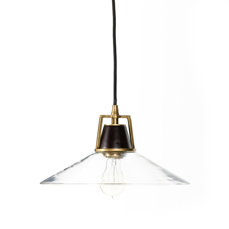Mid-Century Modern Glass Pendant Light with Brass and Wood Accents
