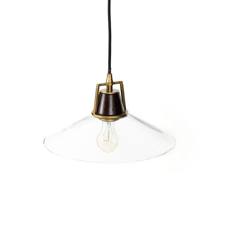 Mid-Century Modern Glass Pendant Light with Brass and Wood Accents
